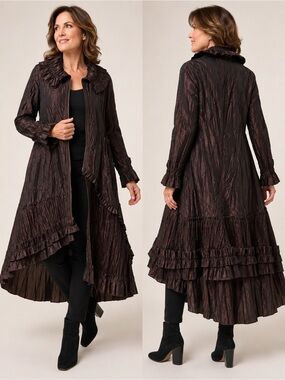 Dorman - Art to Wear Vintage HiLow Lagenlook Ruffle Trim Duster Coat